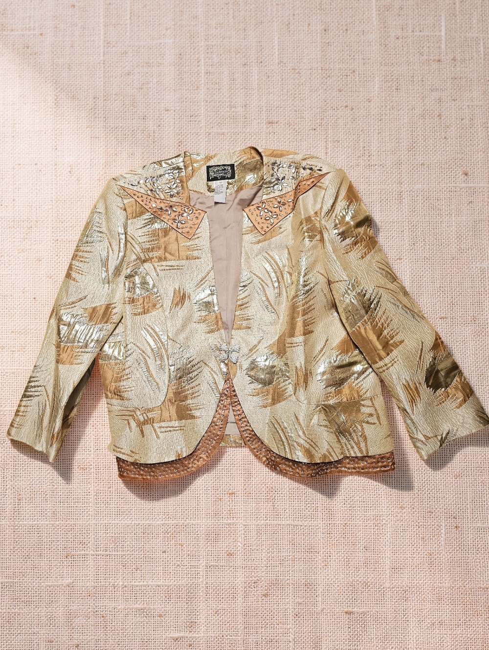 CHAMPAGNE ITALY Metallic Gold and Tan Textured Women's Blazer. Size 22.